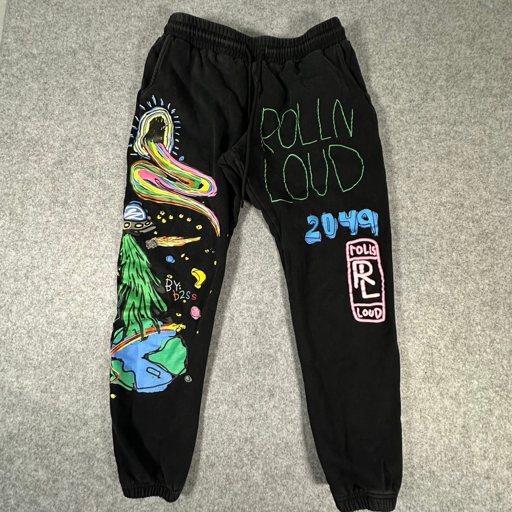 Rolling Loud Sweatpants Mens Large Black Graphic Graffiti Hip Hop Festival B2SS